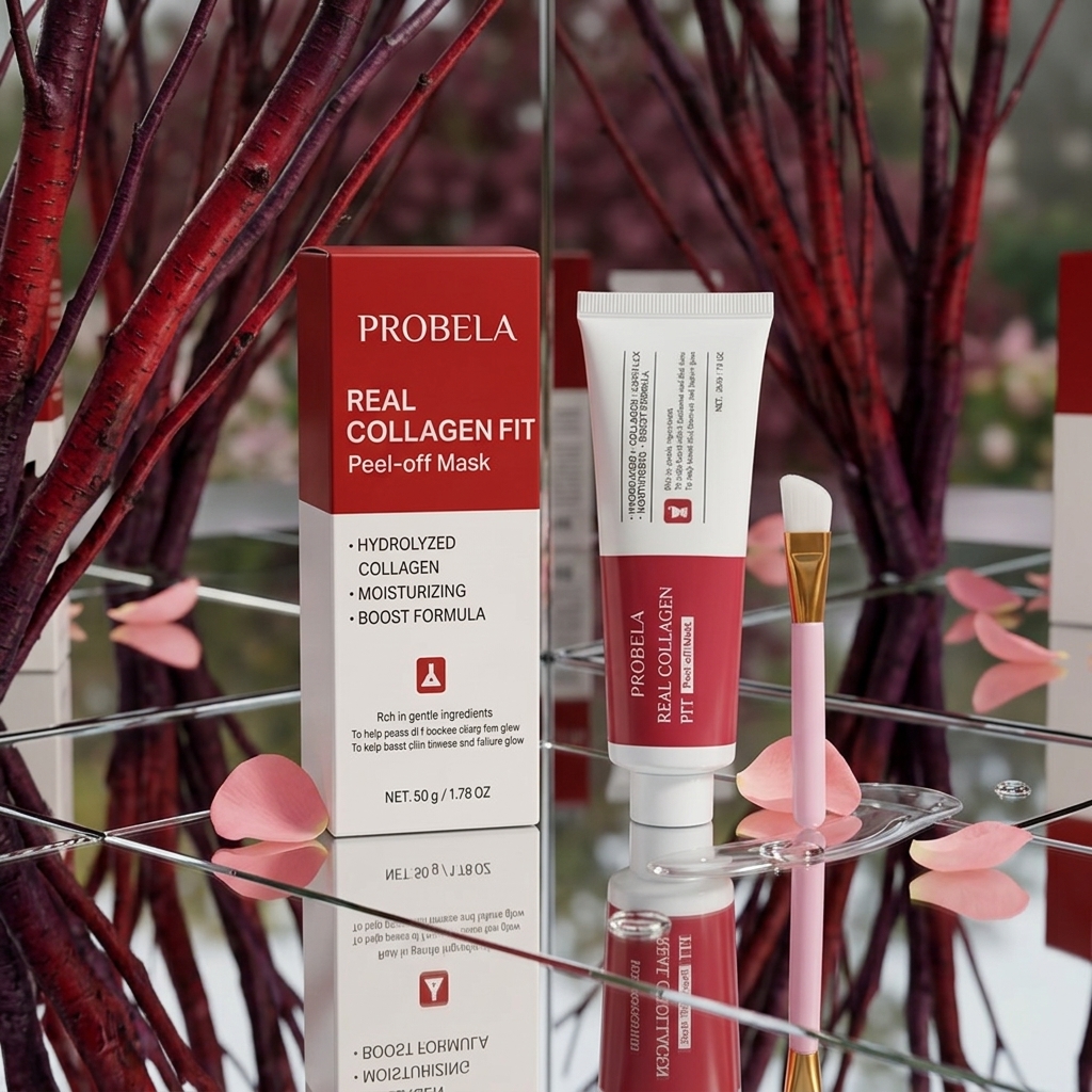 PROBELA Real Collagen Fit Mask com ramos vermelhos e pétalas