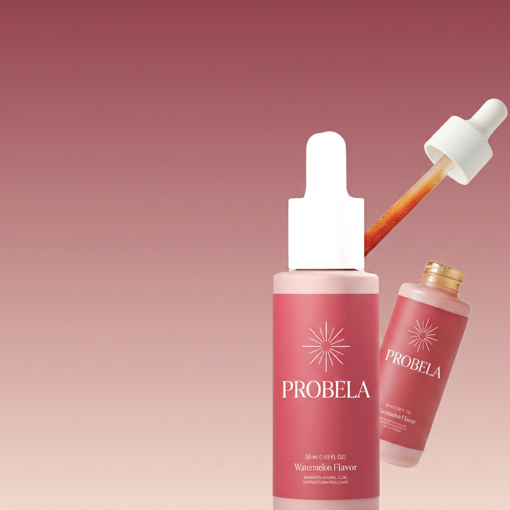 Frascos PROBELA Drops em fundo degradé rosa
