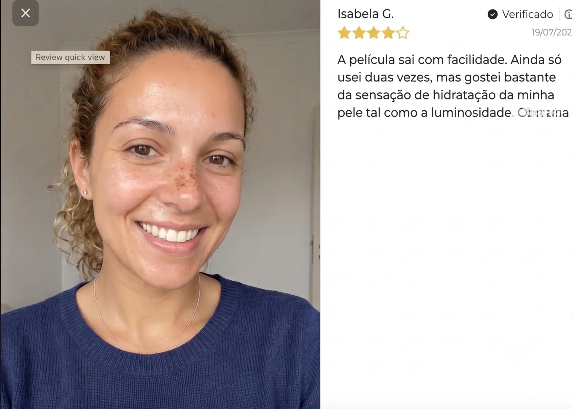 Avaliação com foto de Isabela G. sobre a PROBELA Real Collagen Fit Mask